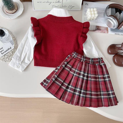 Red & White Winter Skirt Set