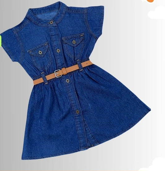 Denim Frock With Belt Blue for kids