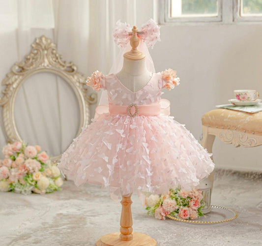 Party Wear Butterfly Frock With Head Gear for kids