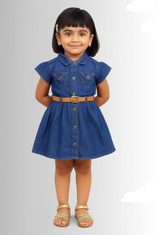 Denim Frock With Belt Blue for kids