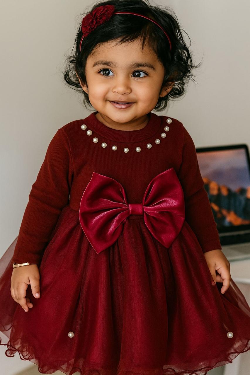 Marroon Party Frock Red for kids