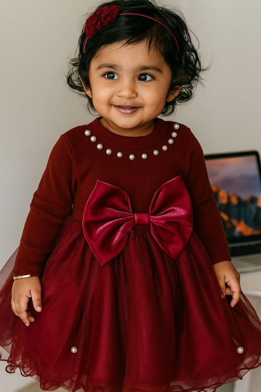 Marroon Party Frock Red for kids