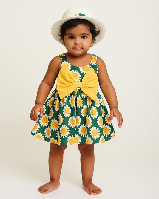 Sunflower Frock With Hat Yellow for kids