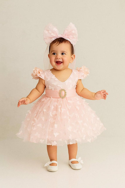 Party Wear Butterfly Frock With Head Gear for kids