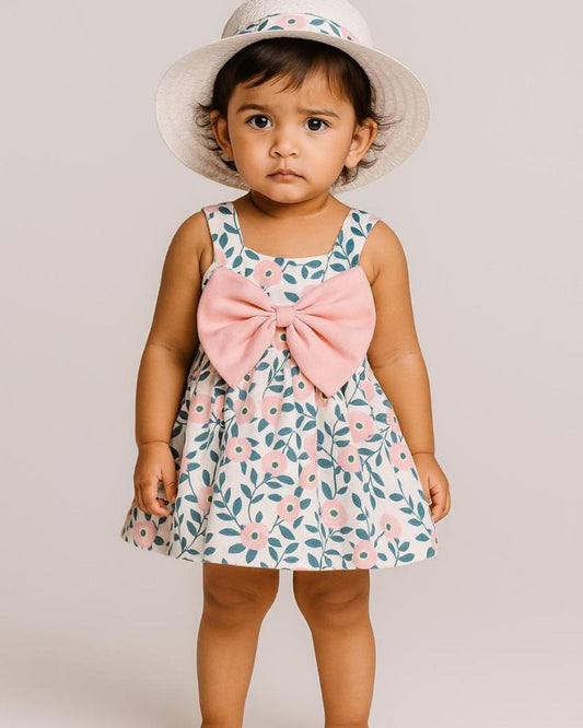 Flower Frock With Hat Green for kids