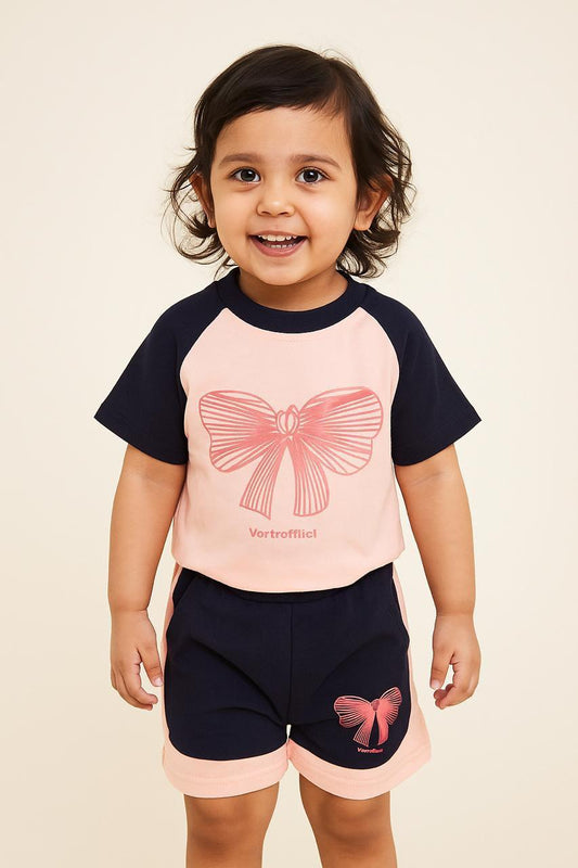 Pink Ribbon Coord Set Top+Shorts for kids