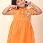 Orange Polo Dress With Gathers At Waist And Hand Embellishment