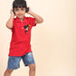 Red Polo T-Shirt With Hand-Made Mickey Mouse Embellishment