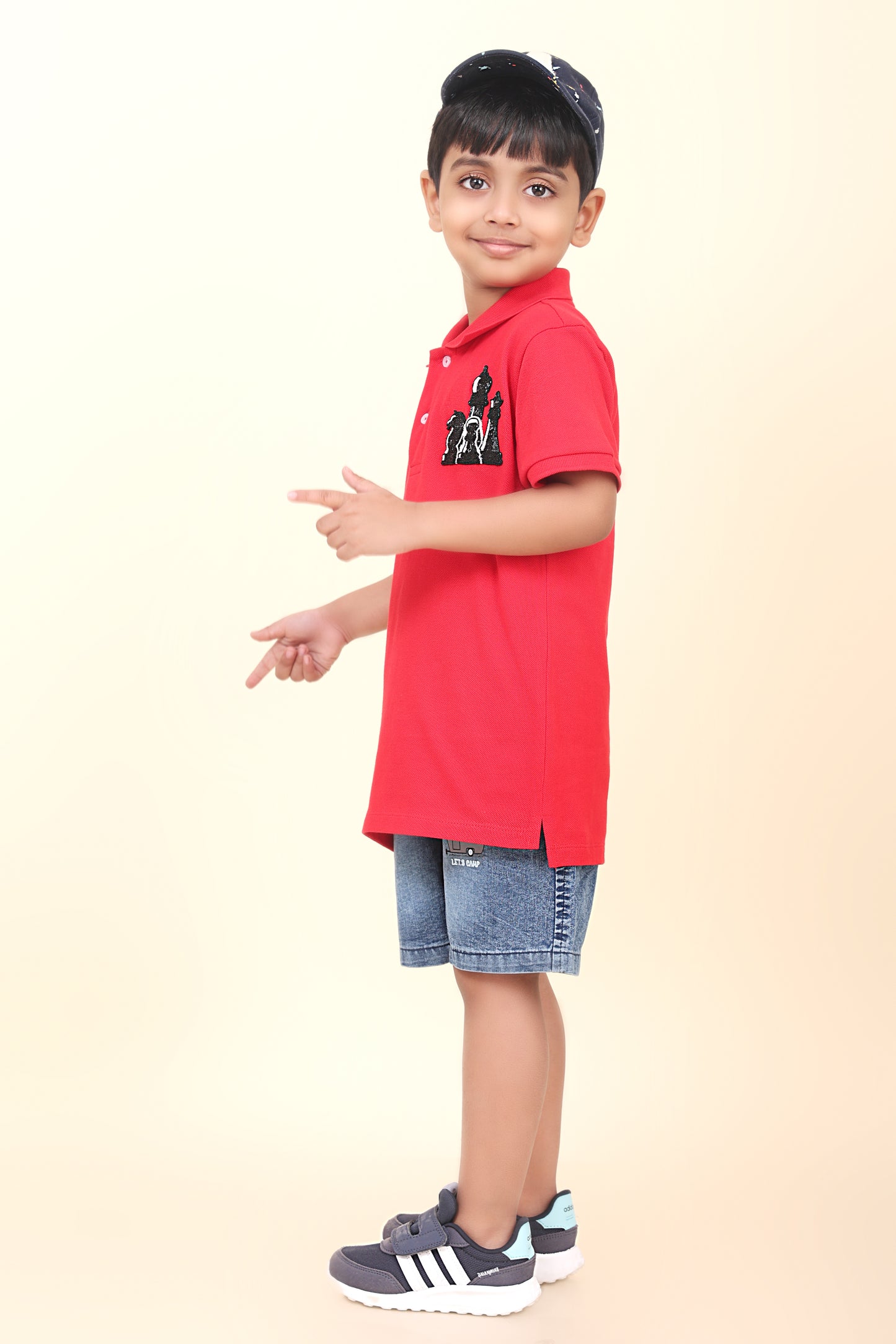 Red Polo T-Shirt With Hand-Made Chess Embellishment