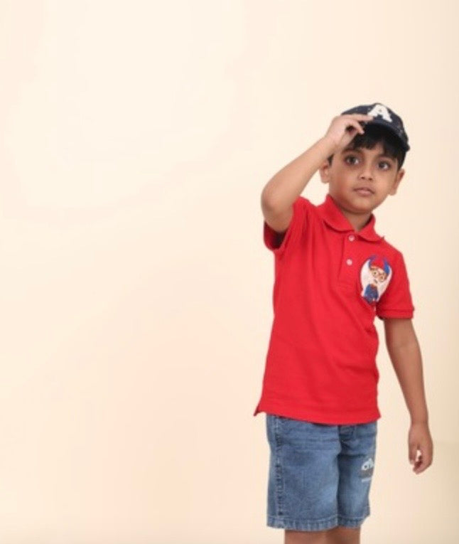 Red Polo T-Shirt With Hand-Made Blippi Embllishment