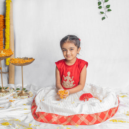 Kamala Devi Embroidered Lehenga Set for Girls - Red & White