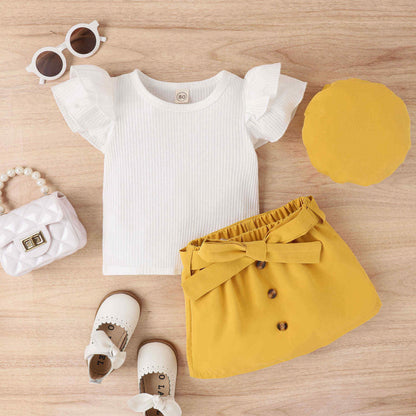 Baby Girl 2-Piece Floral Suspender Skirt With Top Set – Yellow
