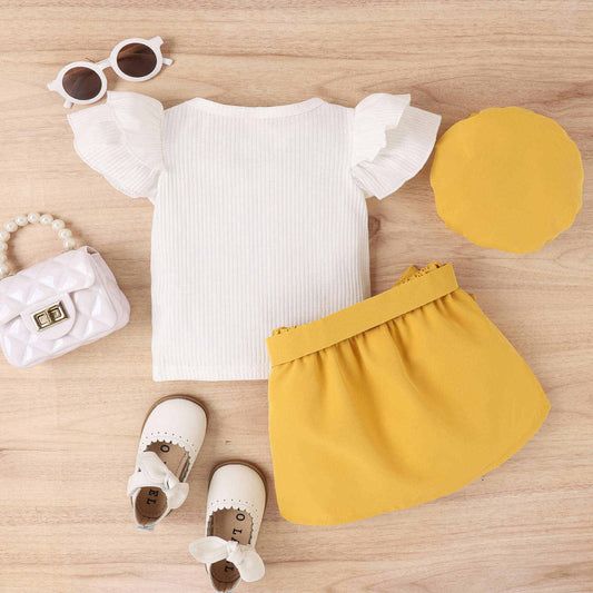 Baby Girl 2-Piece Floral Suspender Skirt With Top Set – Yellow