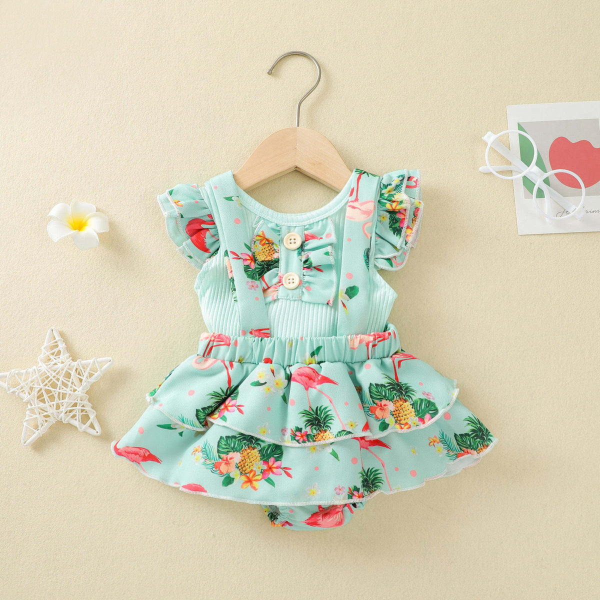 Baby Girl 2-Piece Floral Suspender Skirt With Top Set – Green