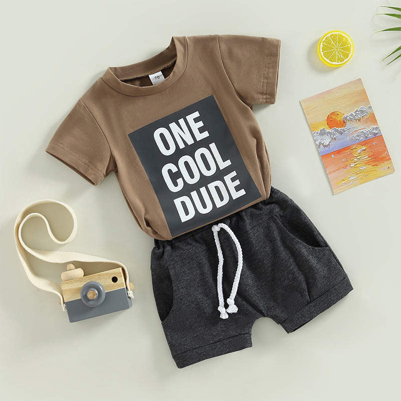 baby boy “one cool dude” printed set Khaki for kids