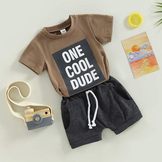 baby boy “one cool dude” printed set Khaki for kids