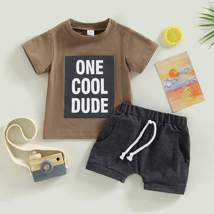 baby boy “one cool dude” printed set Khaki for kids