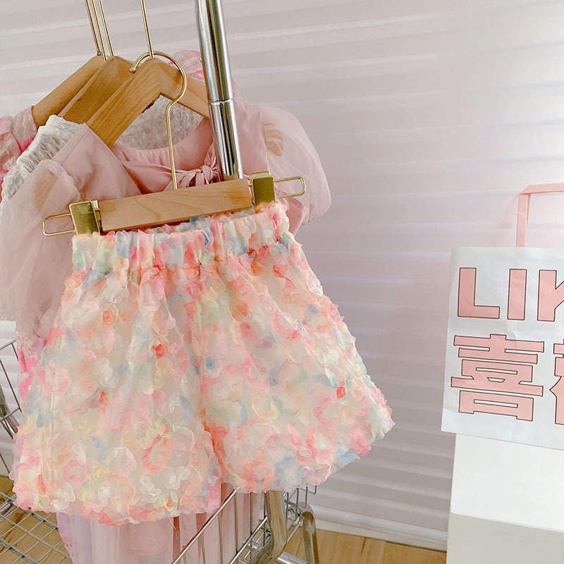 Baby Girl Cute 3D Flower Puff Sleeves Dress – Pink