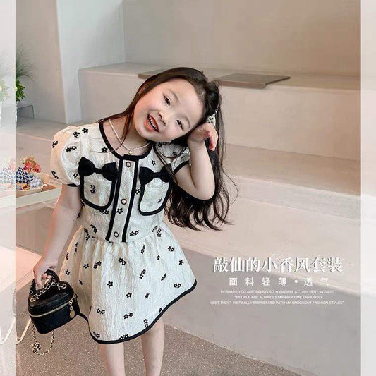 Girl bow pocket 2pc skirt set White for kids