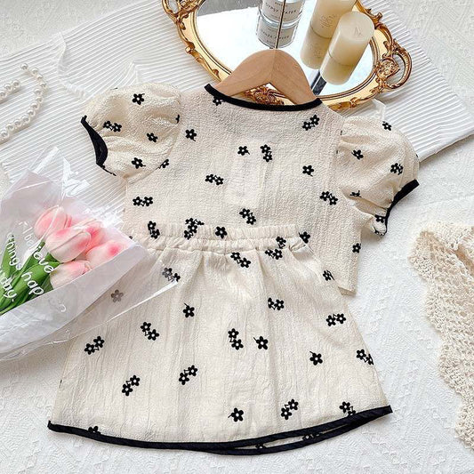 Girl bow pocket 2pc skirt set White for kids
