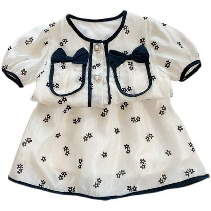 Girl bow pocket 2pc skirt set White for kids
