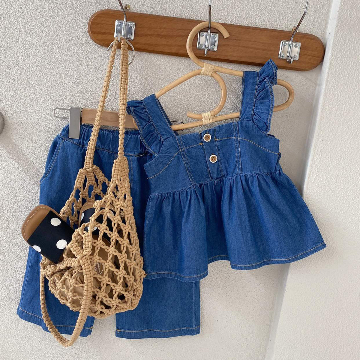 Baby Girl Backless Shirt And Jeans Clothing Set – Blue