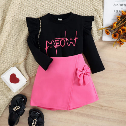 Baby Girl Solid Color Top And Skirt Set – Pink