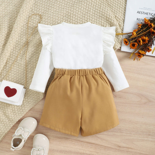 Baby Girl Solid Color Top And Skirt Set – White