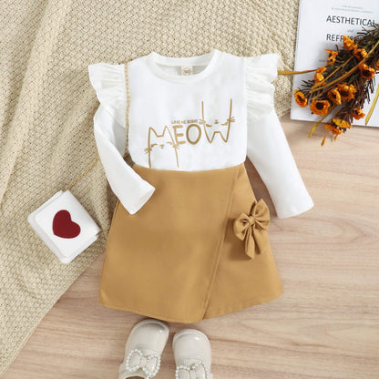 Baby Girl Solid Color Top And Skirt Set – White