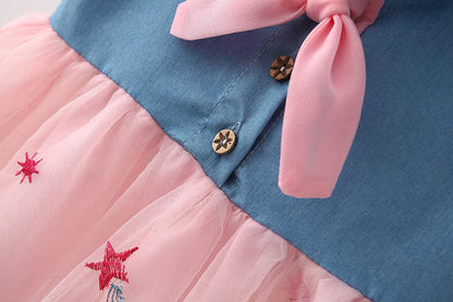 Baby girl half denim half net casual frock with matching hat
