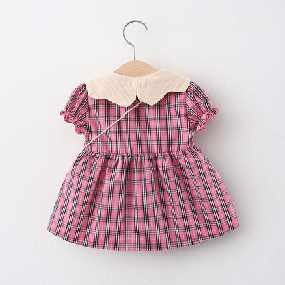 check frock with strawberry sling Pink Dresses for kids