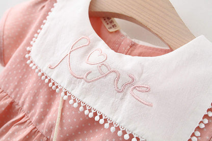 love printed frock with sunflower sling Orange Dresses for kids