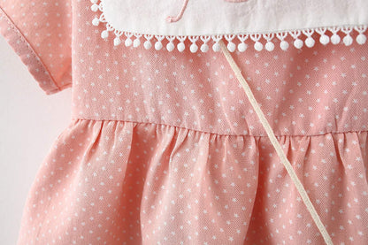 love printed frock with sunflower sling Orange Dresses for kids
