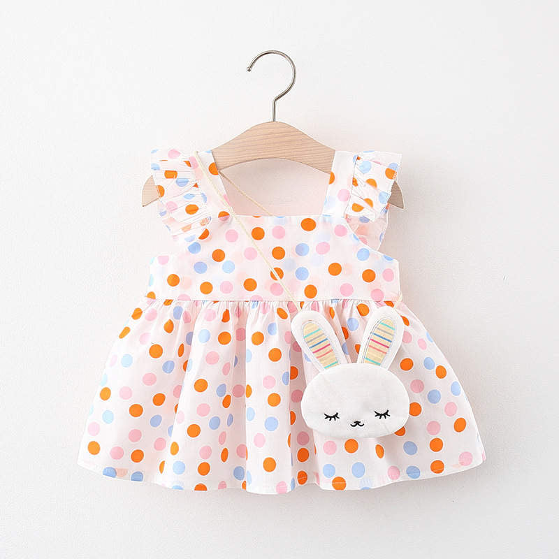 Baby girl polka dot frock with rabbit purse Multicolor Dress for kids