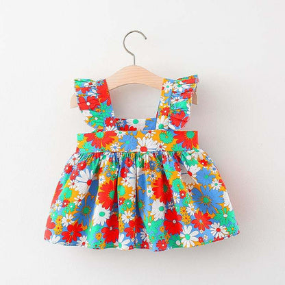 Baby Girl Fruit Frock With Matching Straw Purse - Multicolor