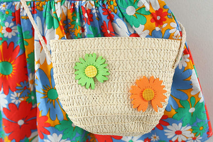 Baby Girl Fruit Frock With Matching Straw Purse - Multicolor