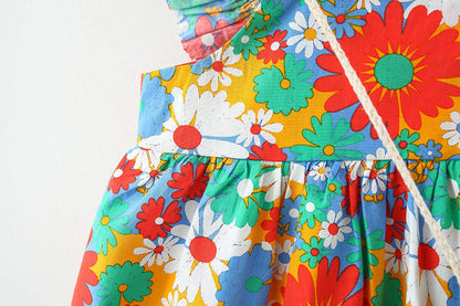 Baby Girl Fruit Frock With Matching Straw Purse - Multicolor