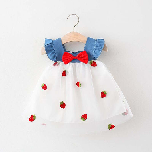 denim frock White Dresses for kids