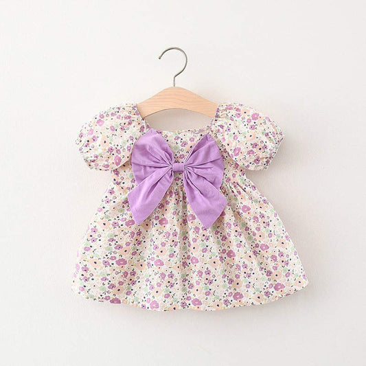casual frock with bow Purple Dresses for kids
