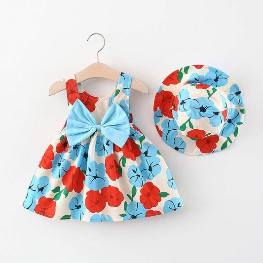 floral frock with bucket hat Pink Dresses for kids