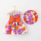 floral frock with bucket hat Pink Dresses for kids