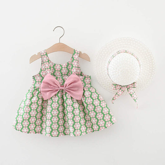 bow-knot casual frock with matching hat