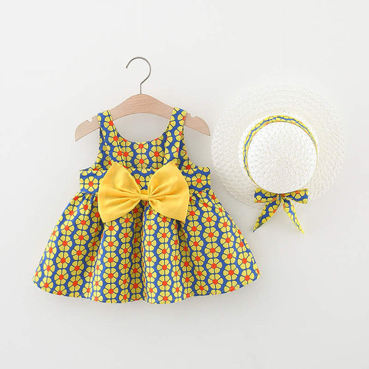 bow-knot casual frock with matching hat