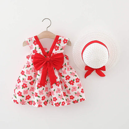 Baby Girl bow-knot casual frock with matching hat
