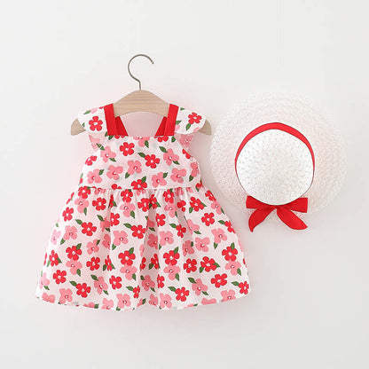 Baby Girl bow-knot casual frock with matching hat