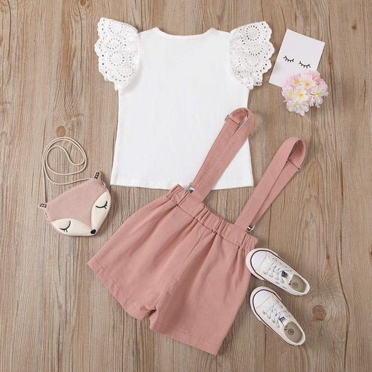 Baby girl 2 pc suspender set Pink for kids