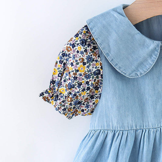 denim casual frock Blue Dresses for kids