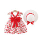 bowknot flower printed casual frock with matching hat
