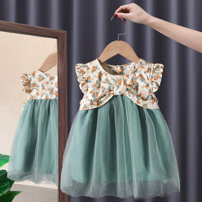 casual net frock Green Dresses for kids