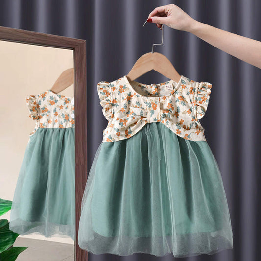 casual net frock Green Dresses for kids